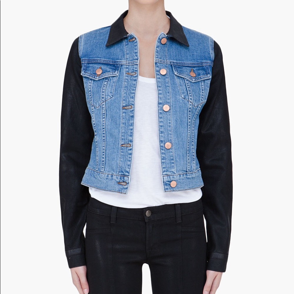 J Brand Blue Denim Jacket with Black Sleeves